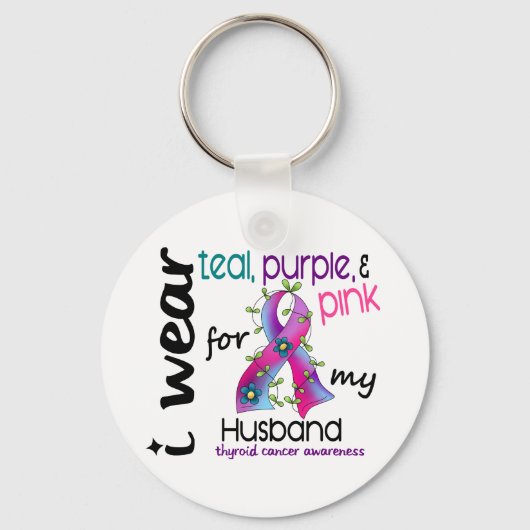 夫の甲状腺がんI衣服リボン43 キーホルダー (正面)