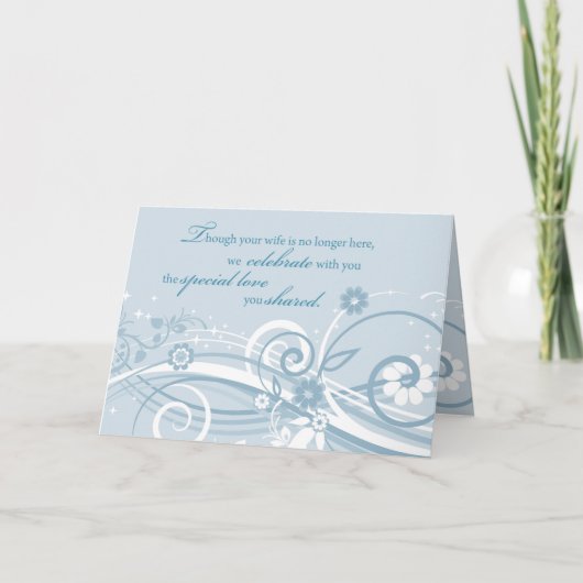 夫の結婚記念日 ブルー 妻を亡くした後の哀悼 カード (正面)