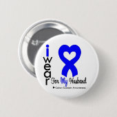 夫の結腸がん青ハートリボン 缶バッジ (正面&裏面)