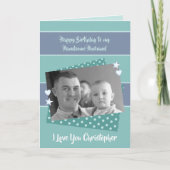 夫の緑と紫の誕生日写真の挨拶 カード (正面)