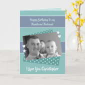 夫の緑と紫の誕生日写真の挨拶 カード (黄色い花)