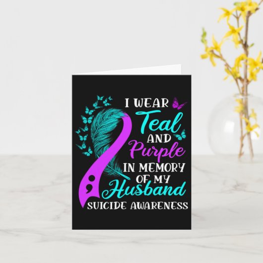 夫の自殺を忘れないためにターコイズとパープルを着て カード (黄色い花)
