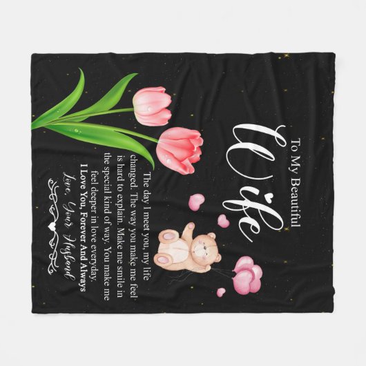 夫の花の贈り物から美しい妻へ フリースブランケット (正面(横))
