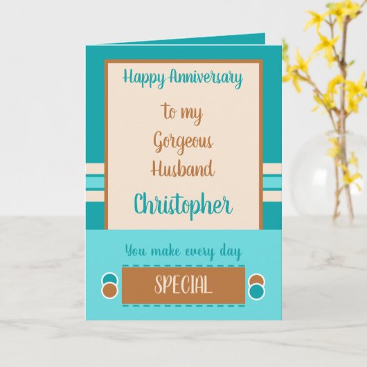 夫の記念日は毎日スペシャルターコイズ カード (黄色い花)