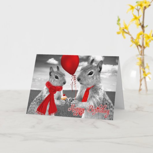 夫の誕生日が可愛くてロマンチックなリス カード (黄色い花)