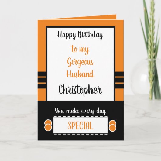 夫の誕生日は毎日特別なオレンジ色だ カード (正面)