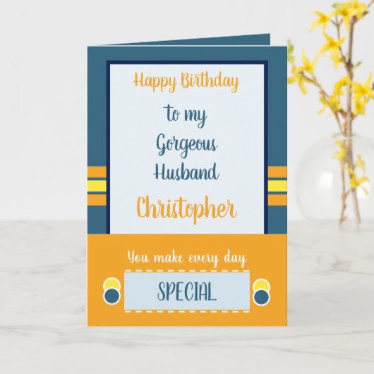 夫の誕生日は毎日特別青 カード (黄色い花)