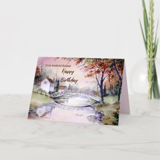 夫の誕生日アーチ橋の水色 カード (正面)