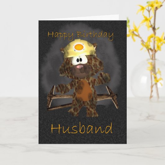 夫の誕生日カード – Coal Miner Cat カード (黄色い花)