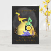 夫の誕生日カード – Coal Miner Dragons カード (黄色い花)