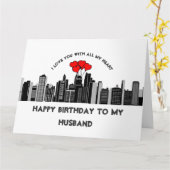 夫の誕生日愛私のハート都市通り カード (黄色い花)