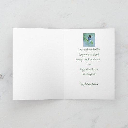 夫の誕生日私のハート星ジェイの鳥を愛する カード (内部)