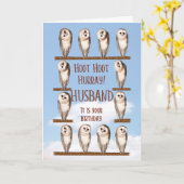 夫の誕生日、奇妙なフクロウ カード (黄色い花)