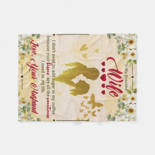 夫の贈り物から美しい妻に フリースブランケット (正面(横))