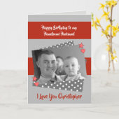 夫の赤男性へと灰色の誕生日の写真の挨拶 カード (黄色い花)