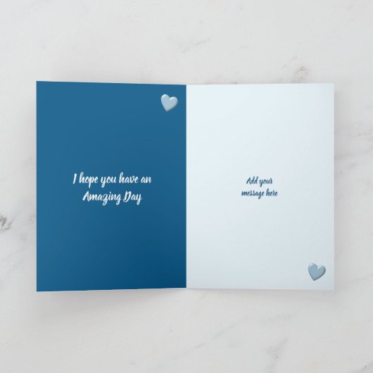 夫の青い黄色の白い誕生日の写真の挨拶 カード (内部)