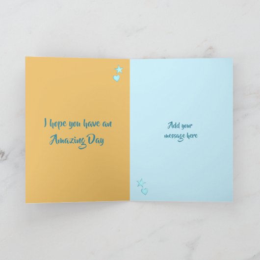 夫の青と黄色の誕生日の写真の挨拶 カード (内部)