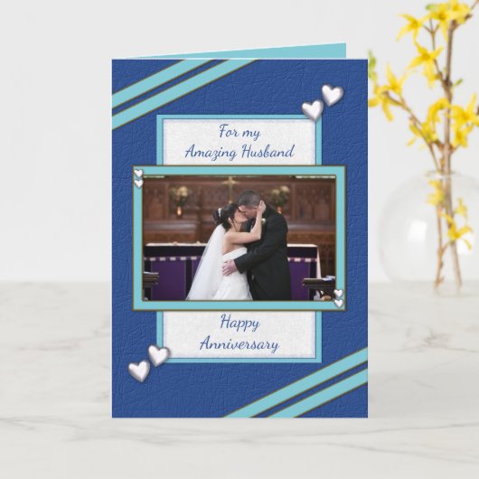 夫の青結婚の記念写真の挨拶 カード (黄色い花)