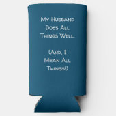 夫は万事上手くやっている。青と白 スリム缶クーラー (裏面)