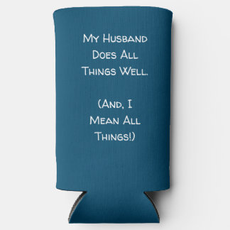 夫は万事上手くやっている。青と白 スリム缶クーラー