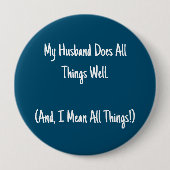 夫は万事上手くやっている。青と白 缶バッジ (正面)