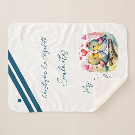 夫は可愛い鳥のアニバーサリーギフトを食べる シェルパブランケット (正面(横))