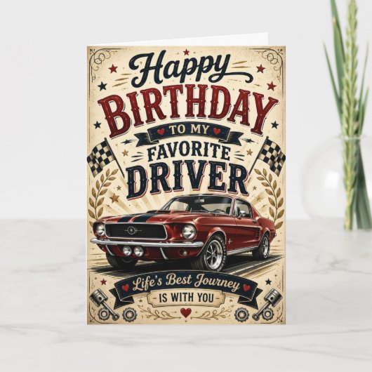 夫へのクラシックカーの誕生日カード カード (正面)