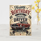 夫へのクラシックカーの誕生日カード カード (黄色い花)