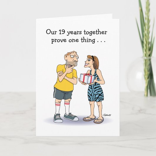 夫へのユーモアあふれる結婚19周年記念 カード (正面)
