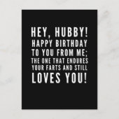 夫へのユーモアと皮肉な誕生日メッセージ ポストカード (正面)