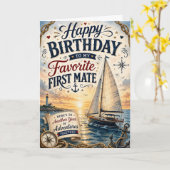 夫への帆船アドベンチャー誕生日カード カード (黄色い花)