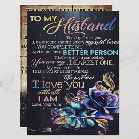 夫への手紙、夫への贈り物 メニュー (正面/裏面)