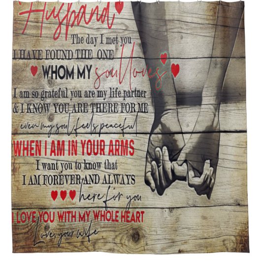 夫への手紙、愛の引用文 シャワーカーテン (正面)