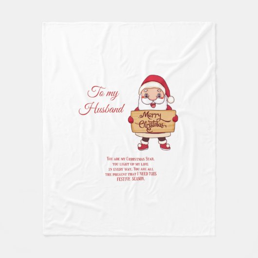 夫へ メリークリスマス フリースブランケット (正面)