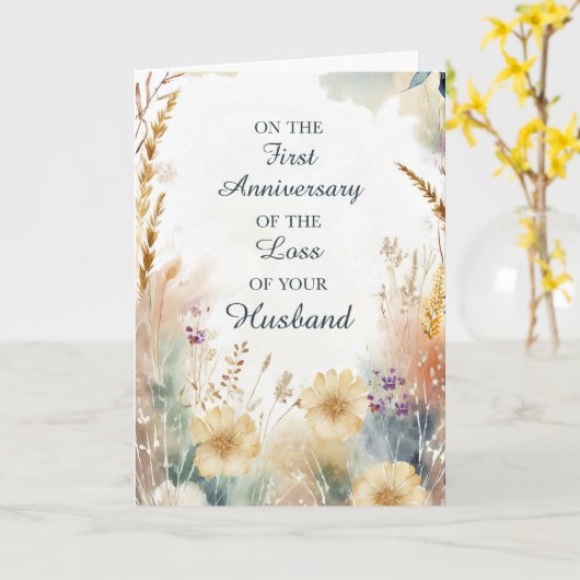 夫を亡くした一周忌 カード (黄色い花)