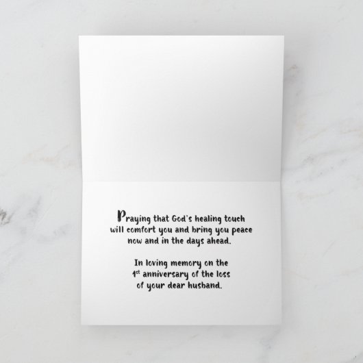 夫を亡くして1年の宗教的な追悼 カード (内部)