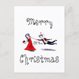 夫を引っ張おもしろいる結婚女性 シーズンポストカード