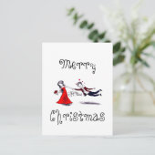 夫を引っ張おもしろいる結婚女性 シーズンポストカード (スタンド正面)