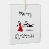 夫を引っ張おもしろいる結婚女性 セラミックオーナメント (右)