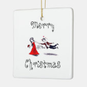 夫を引っ張おもしろいる結婚女性 セラミックオーナメント (左)