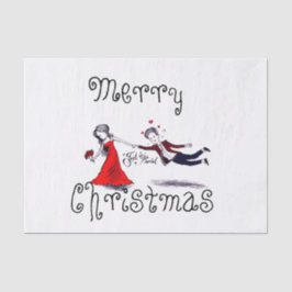 夫を引っ張おもしろいる結婚女性 薄葉紙