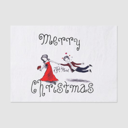 夫を引っ張おもしろいる結婚女性 薄葉紙 (正面)