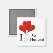 夫を愛する赤いハート風船の三色 マグネット (正面/裏面)