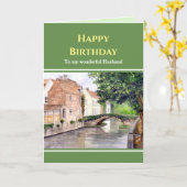 夫オン誕生日ブルージュのベルギーの水色 カード (黄色い花)