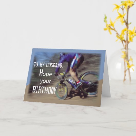 夫スポーツマウンテンバイク誕生日 カード (黄色い花)