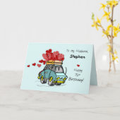 夫ターニング70誕生日車ロードハート カード (黄色い花)