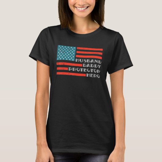 夫ダディープロテクターヒーロー米国国旗 Tシャツ (正面)