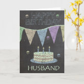 夫トレンディーチョークボード効果,お誕生日ケーキ カード (黄色い花)