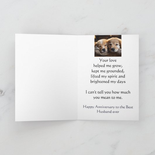 夫ハッピーアニバーサリーかわいい犬の子犬の愛 カード (内部)