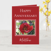 夫ハッピー記念日レッドローズカード カード (黄色い花)